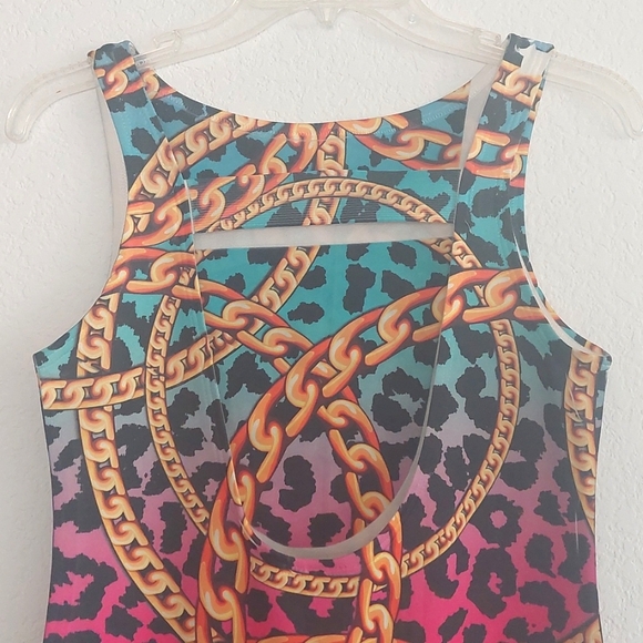 CHESLEY multicolor animal print chain bodycon dress NWOT - Picture 3 of 8